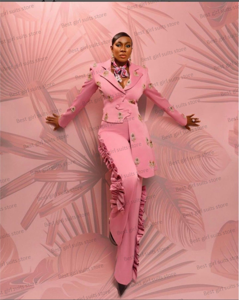 Women Formal Wear Trousers - Pembe düğün kadınlar Suit Set Blazer