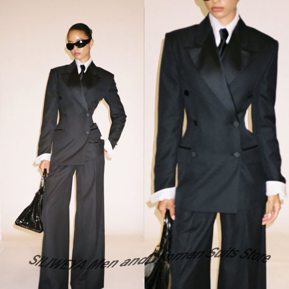 Women'S Office Formal Wear For Ladies - Profesyonel Kadın Siyah Kruvaze Takım Elbise