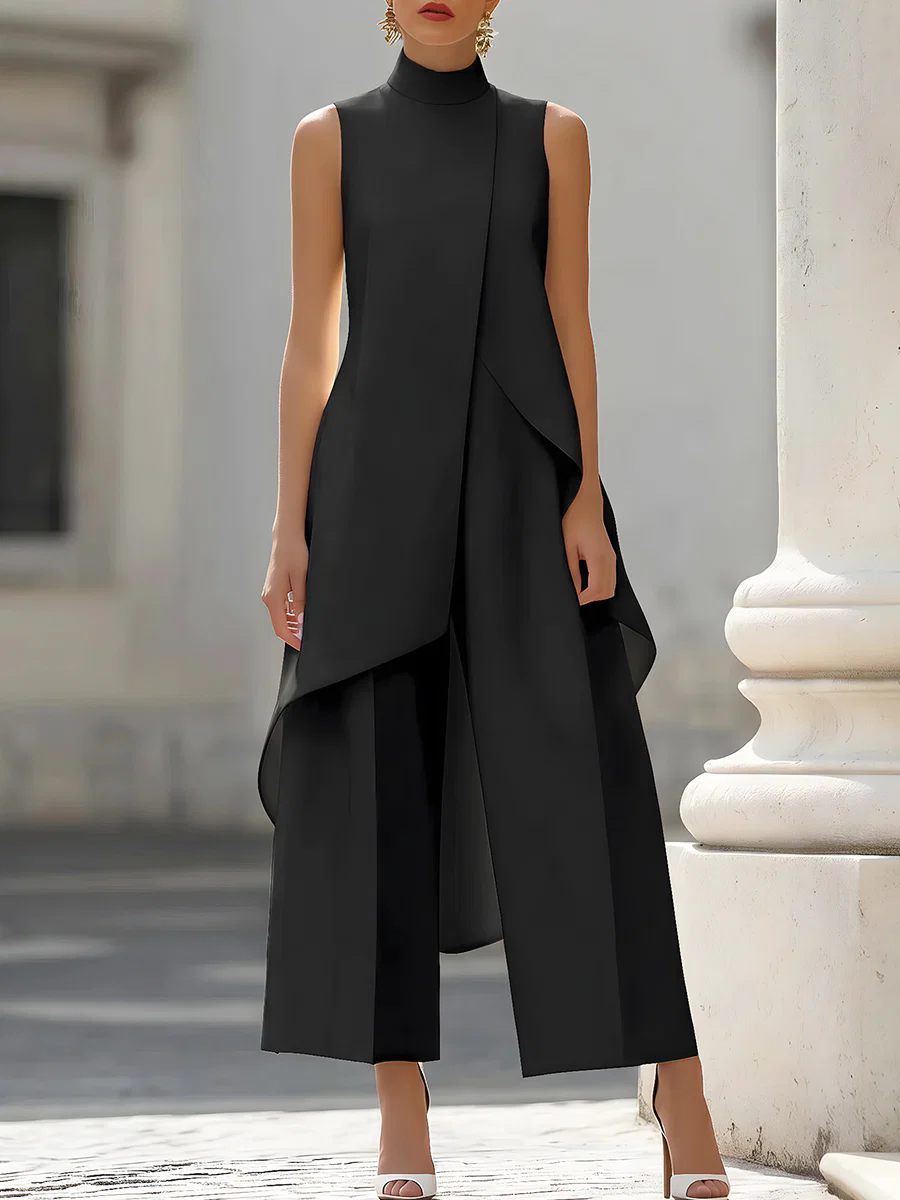 Women'S Office Formal Wear For Ladies - Kadınlar için Kolsuz Yüksek Yaka Asimetrik