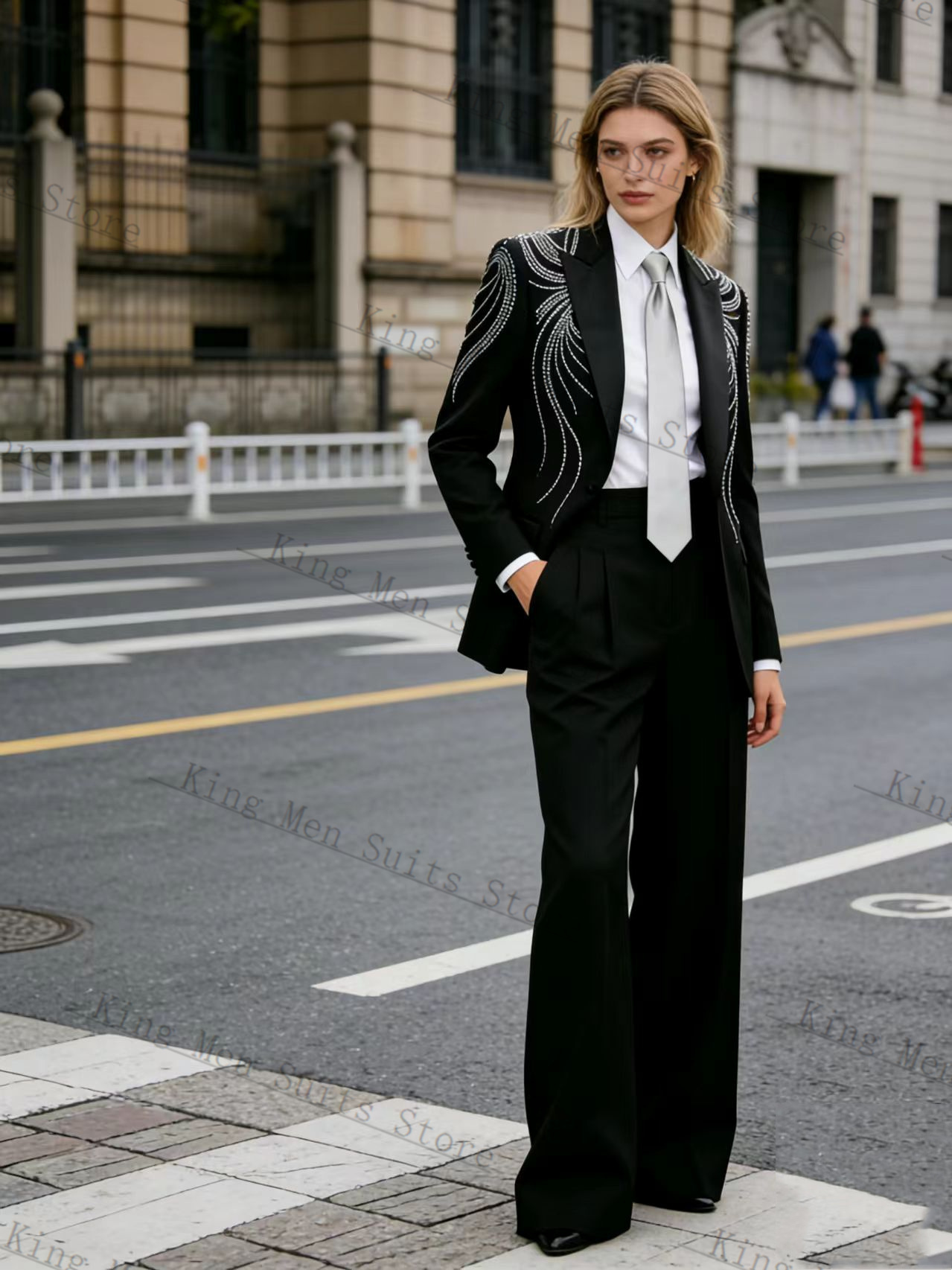 Women Formal Wear Trousers - Siyah Kadın Takım Elbise Seti 2