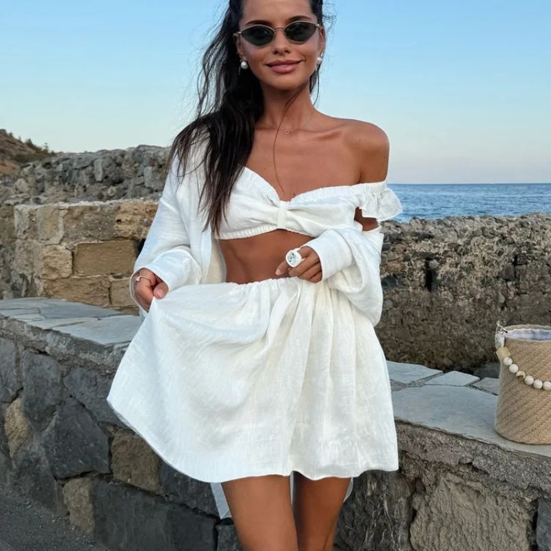 Shift Dress Sleeveless - Tank Top Kabarık Mini Etek Iki