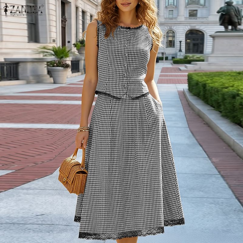 Shift Dress Sleeveless - Zarif Kadın 2 Parça Setleri ZANZEA