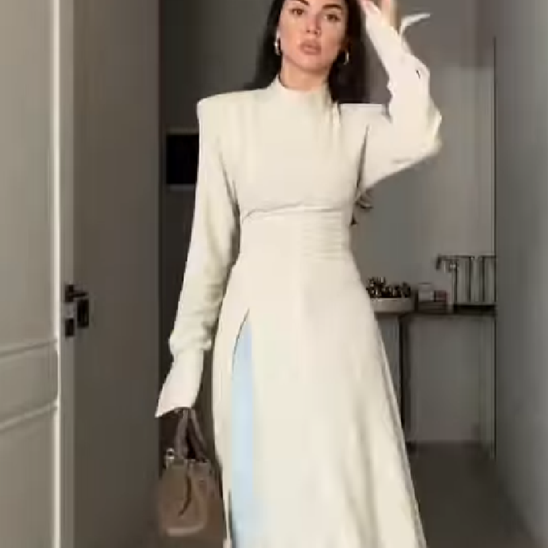 Women'S Office Formal Wear For Ladies - Kadınlar İçin Zarif Yüksek Yaka Uzun