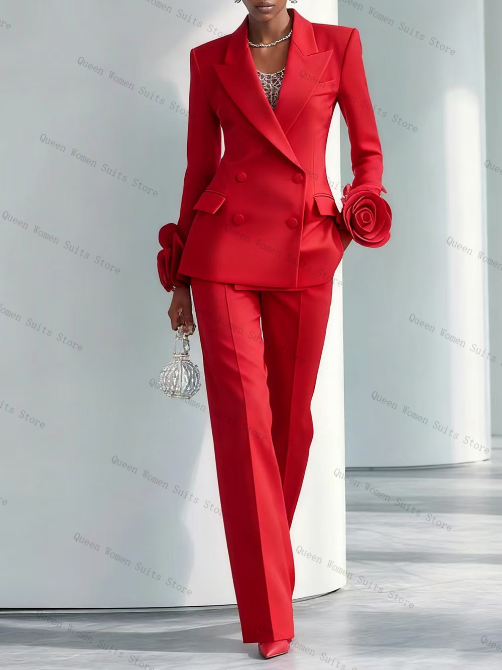Women Luxury Formal Wear - Lüks Kırmızı Kadın Takım Elbise Seti
