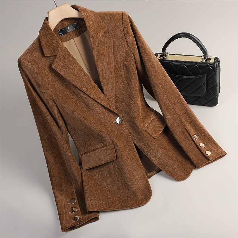 Women'S Office Formal Wear For Ladies - Sarı Altın Kadife Blazer Kadın Sonbahar